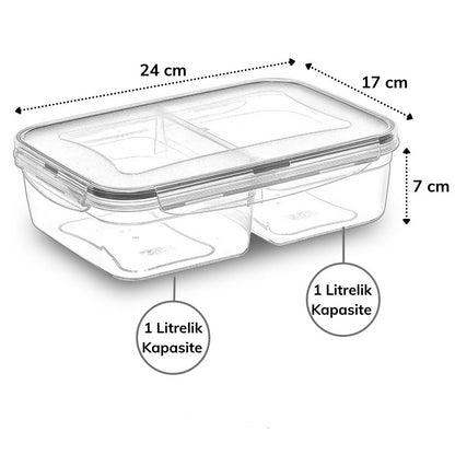 2 Bölmeli 1+1 Litre Kilitli Kapaklı Erzak Saklama Kabı LC-525 (4989)