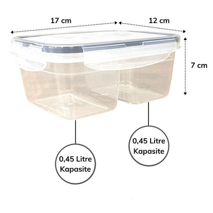 2 Bölmeli 0,45+0,45 Litre Kilitli Kapaklı Erzak Saklama Kabı LC-524 (4989)