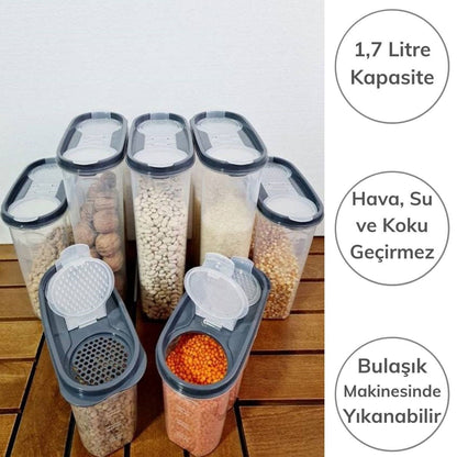 2 Kapaklı Ölçekli Erzak Kuru Gıda Saklama Kutusu Kabı - 1,7 Litre - SA935 (4989)