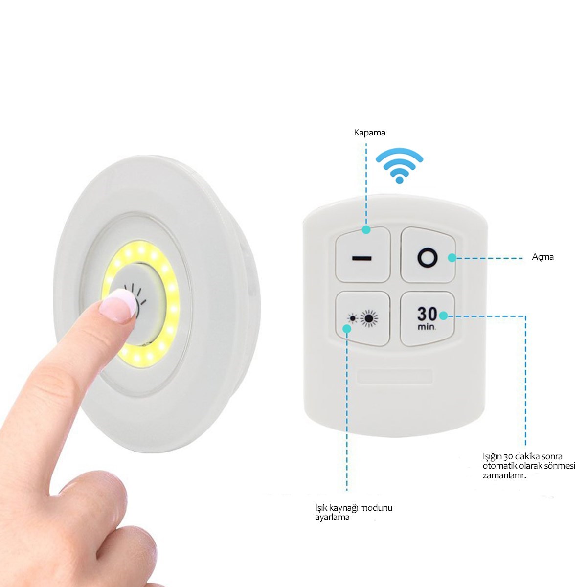 3&amp;apos;lü Uzaktan Kumandalı Pilli Yapışkanlı Kablosuz Led Spot Lambalar (4989)