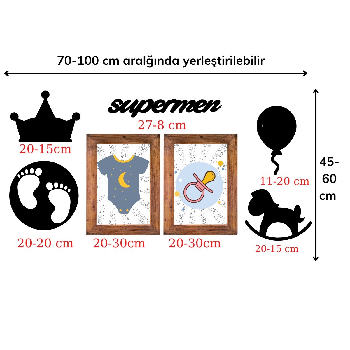 DECO103 Supermen Dekoratif Duvar Süsü Tablo Aksesuar Ahşap Tasarım Hediye Pano Sticker Seti (4989)