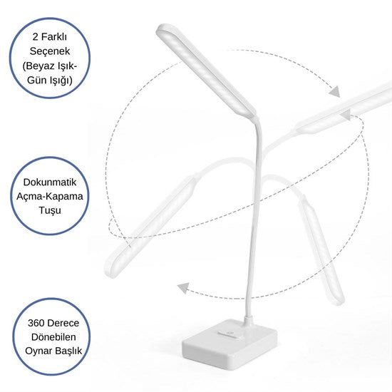 İnce Uzun USBli Dokunmatik 3 Kademeli 360 Derece Özel Göz Korumalı led Lityum Masa Lambası (4989)