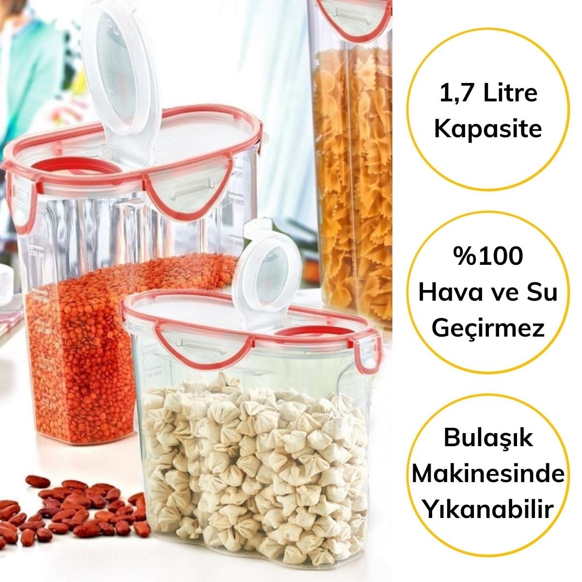 Kilitli Kapaklı Contalı Hava,Su Sıvı Geçirmez 1,7 Litre Erzak Saklama Kabı-SA585 (4989)