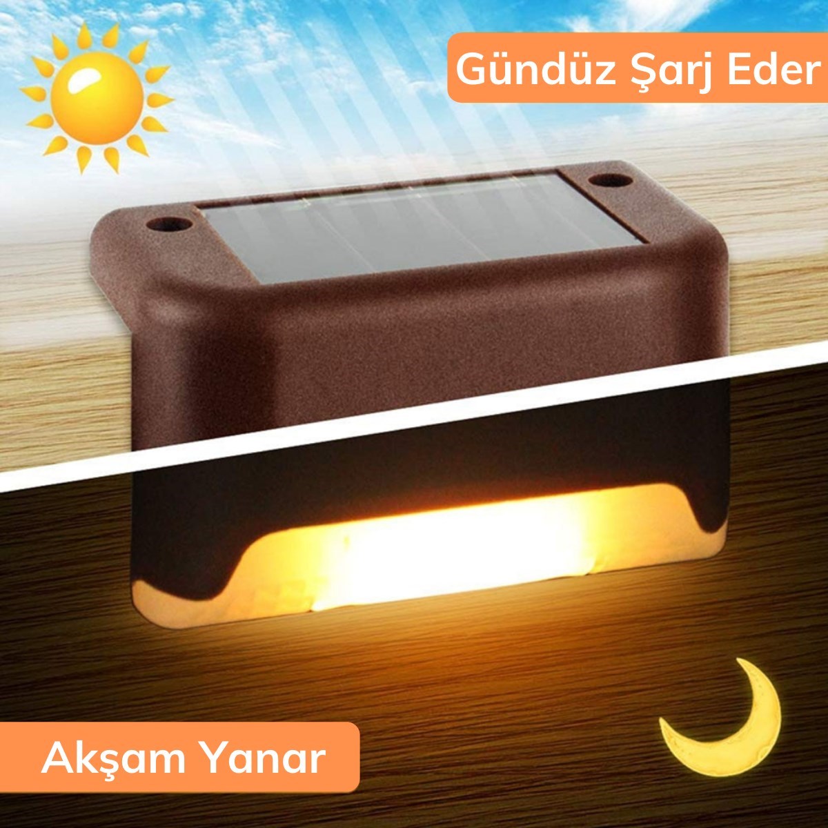 Solar Güneş Enerjili Şarj Edilen Köşebent Merdiven Veranda Bahçe Yolu Led Lamba Işık 4 Adet (4989)