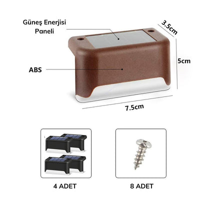 Solar Güneş Enerjili Şarj Edilen Köşebent Merdiven Veranda Bahçe Yolu Led Lamba Işık 4 Adet (4989)