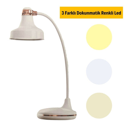 Dokunmatik 3 Farklı LED Işıklı Çalışma Masası Üstü Lamba (4989)