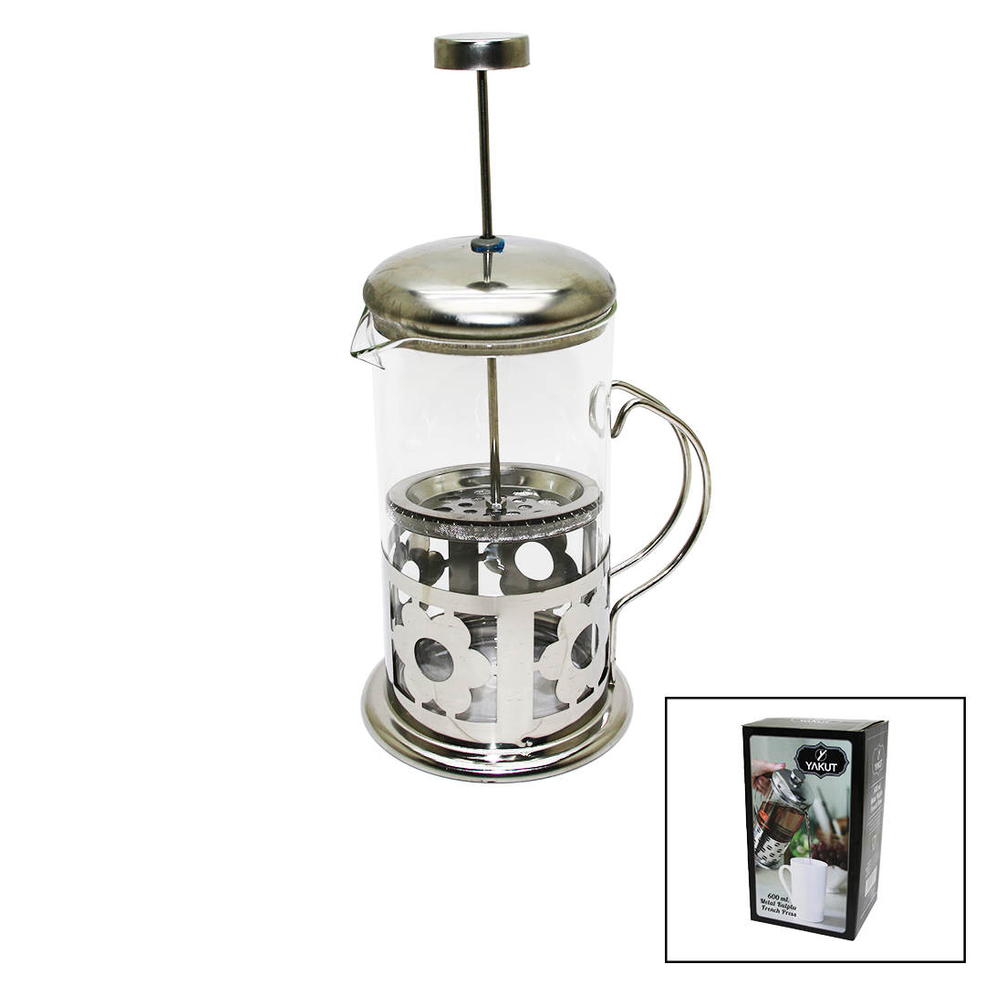 FRENCH PRESS 600ML CAM BİTKİ SÜZGEÇİ METAL KAFES - KAPAK (4989)