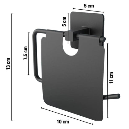 Kendiliğinden Yapışkanlı Siyah Paslanmaz Metal Kapaklı Tuvalet Kağıtlığı Aparatı (4989)