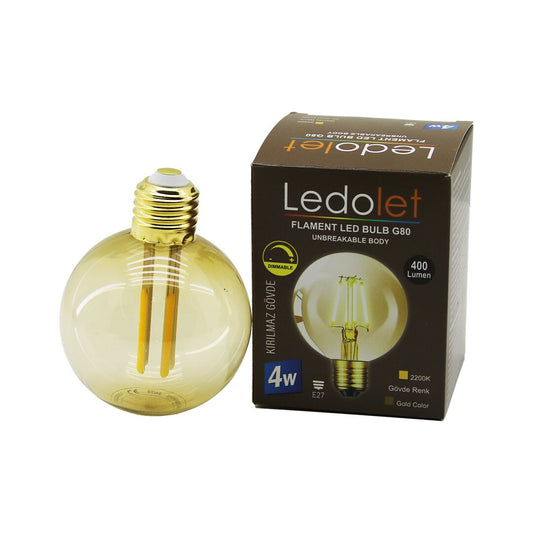 LEDOLET G-95  4W - E27   GOLD COLOR  FLAMENT RUSTİK AMPUL  400LUMEN - 2200K  KIRILMAZ GÖVDE (4989)