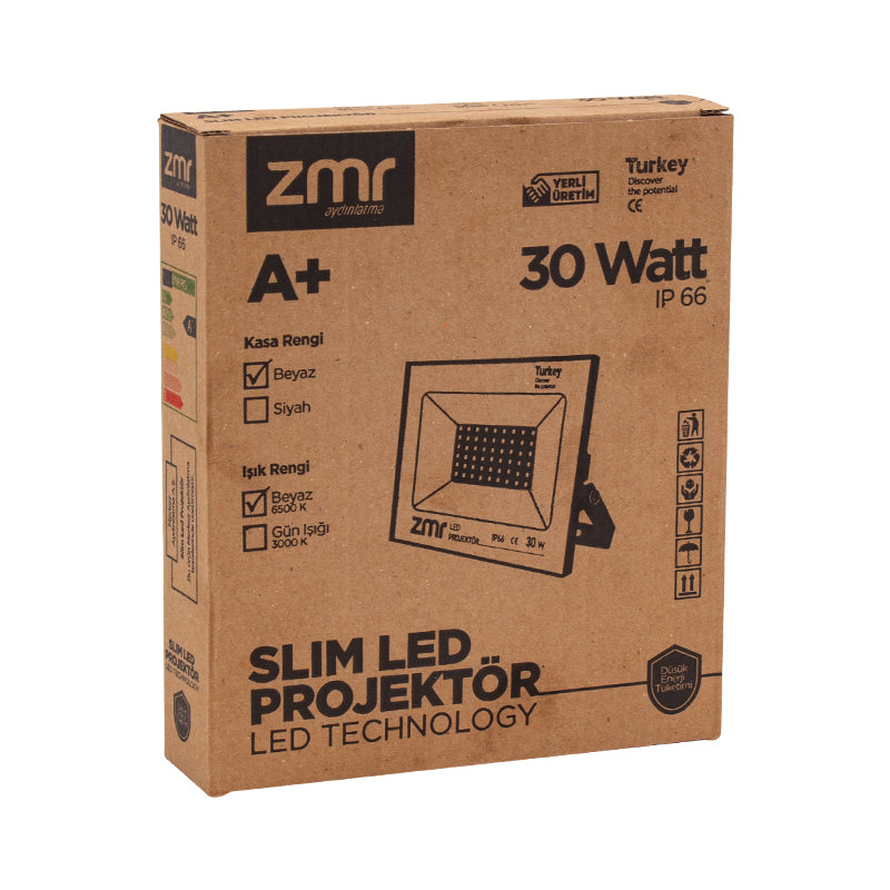 ZMR 30 WATT 6500K IP66 150* IŞIK AÇISI 220 VOLT SİYAH SLİM KASA LED PROJEKTÖR (4989)